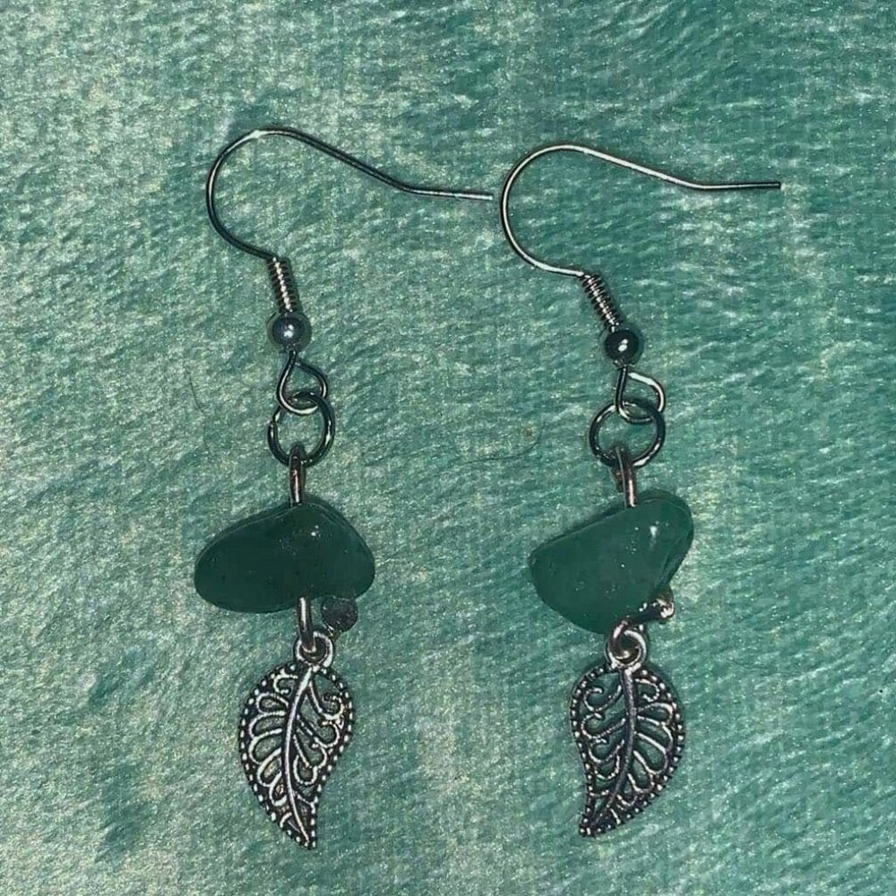 Green aventurine leaf earrings